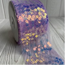 Лента из фатина з паетками, 7,5 см, лавандовый, рулон 23 м