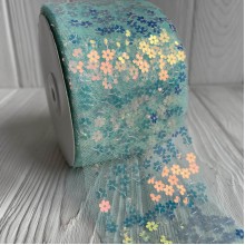 Лента из фатина з паетками, 7,5 см, мятный, рулон 23 м