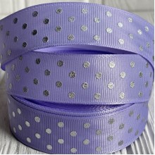 Репс в горох (фольга), 2,5 см, лиловый с серебром, рулон 23 м