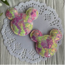 Аппликация Микки с паетками, 5,6х5,3 см, салатово-малиновая, упаковка 20 шт.