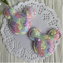 Аппликация Микки с паетками, 5,6х5,3 см, пастельный микс, упаковка 20 шт.