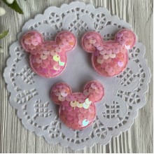 Аппликация Микки с паетками (маленькая), 4,2х3,6 см, розовая, упаковка 20 шт.