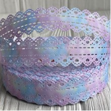 Репс с перфорацией сердечко, 2,5 см, пастельный омбре, рулон 23 м