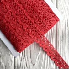 Кружево вязаное Санта (D030050), 2 см, красное, рулон 45 м