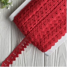 Кружево вязаное Вики (D030030), 2,2 см, красное, рулон 45 м