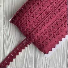 Кружево вязаное Вики (D030030), 2,2 см, бордовое, рулон 45 м