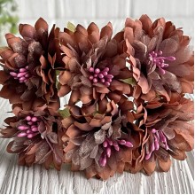 Хризантема тканевая с фатином, 4 см, коричневая, упаковка 48 шт.