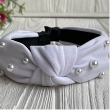 Обруч креп чалма с жемчугом, 4 см, белый, шт.