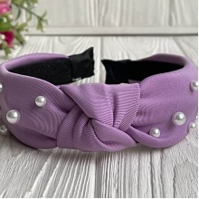 Обруч креп чалма с жемчугом, 4 см, сиреневый, шт.