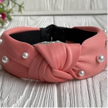 Обруч креп чалма с жемчугом, 4 см, лососевый, шт.