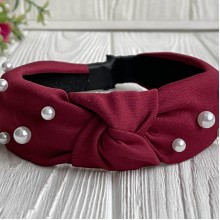 Обруч креп чалма с жемчугом, 4 см, бордовый, шт.