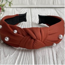 Обруч креп чалма с жемчугом, 4 см, карамельный, шт.