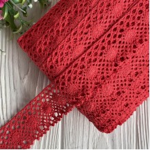Кружево вязаное Сабрина (D030046), красный, 4 см, рулон 45 м
