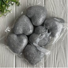 Сердечко-подвеска в глиттере, 6 см, серебряное, упаковка 6 шт.