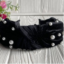 Обруч чалма велюр с жемчугом, 4,5 см, черный, шт.