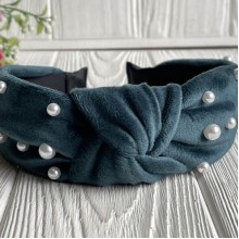 Обруч чалма велюр с жемчугом, 4,5 см, изумрудный, шт.