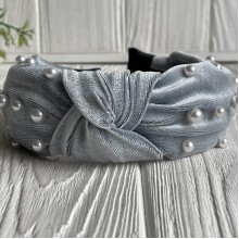 Обруч чалма велюр с жемчугом, 4,5 см, серый, шт.