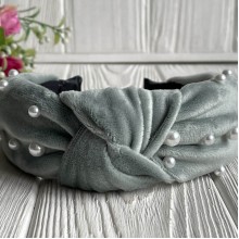 Обруч чалма велюр с жемчугом, 4,5 см, мятный, шт.