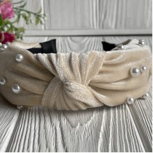 Обруч чалма велюр с жемчугом, 4,5 см, молочный, шт.