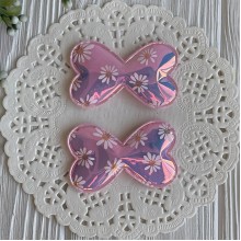 Аппликация лаковый бантик с ромашками, 6,3х3,8 см, розовая, упаковка 20 шт.