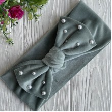 Повязка спорт велюр бант с жемчугом, 9,5 см, мятный, шт.