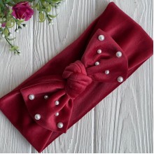 Повязка спорт велюр бант с жемчугом, 9,5 см, малиново-красный, шт.