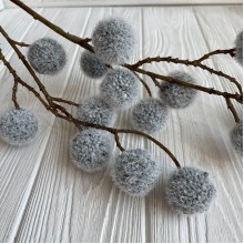 Ветка с пухнастыми шариками, 65 см, серый, шт. 