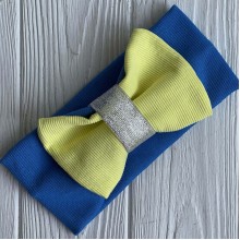 Повязка рубчик бант Ukraine, 11 см, желто-синяя с парчой, шт.