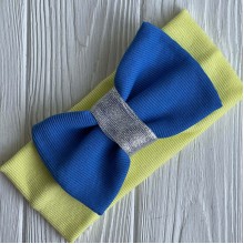 Повязка рубчик бант Ukraine, 11 см, сине-желтая с парчой, шт.