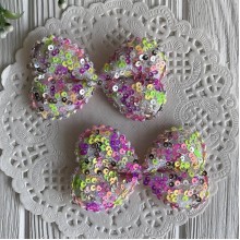 Аппликация бант с круглыми паетками (большой), 7,5х4,7 см, малиново-салатовый, упаковка 20 шт.