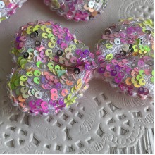 Аппликация бант с круглыми паетками (большой), 7,5х4,7 см, малиново-салатовый, упаковка 20 шт.