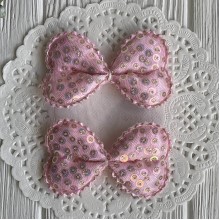 Аппликация бант с круглыми паетками (большой), 7,5х4,7 см, розовый, упаковка 20 шт.