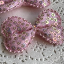 Аппликация бант с круглыми паетками (большой), 7,5х4,7 см, розовый, упаковка 20 шт.