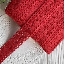 Кружево вязаное Лори (D30031), 2,8 см, красное, рулон 45 м