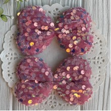 Аппликация велюровый бант с паетками (большой), 9,5х6,5 см, розово-пудровый, упаковка 20 шт.