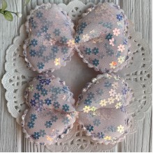 Аппликация бант с паетками-цветочками (большой), 9,5х6,5 см, светло-розовый, упаковка 20 шт.
