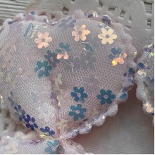 Аппликация бант с паетками-цветочками (большой), 9,5х6,5 см, светло-розовый, упаковка 20 шт.