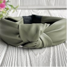 Обруч чалма из экокожи однотонный, 4 см, оливковый, шт.