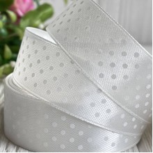 Атлас 2,5 см горох, айвори, рулон 18 м