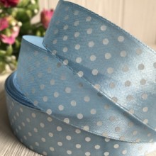 Атлас 2,5 см горох, блакитний, рулон 18 м