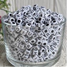 Бусина буква, 6 мм, квадрат (бело-черная), упаковка 500 г