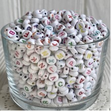 Бусина буква, 8х4 мм, круг (бело-цветной микс), упаковка 500 г