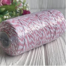 Хлопковый шнур, 2 мм, бело-розовый, рулон 100 м Хлопковый шнур, 2 мм, бело-розовый, рулон 100 м