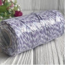 Хлопковый шнур, 2 мм, бело-лавандовый, рулон 100 м Хлопковый шнур, 2 мм, бело-лавандовый, рулон 100 м