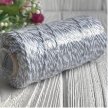 Хлопковый шнур, 2 мм, бело-серый, рулон 100 м Хлопковый шнур, 2 мм, бело-серый, рулон 100 м