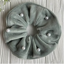 Скранч велюр с бусинками, 12 см, мятный, шт.