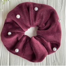 Скранч велюр с бусинками, 12 см, бордовый, шт.