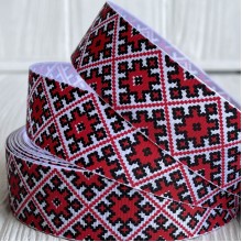 Репс 2,5 см, орнамент ромб, на червоному, рулон 23 м