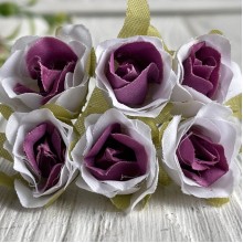Роза тканевая, 2 см, бело-фиолетовая, упаковка 10 пучков