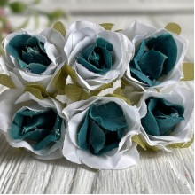 Роза тканевая, 2 см, бело-изумрудный, упаковка 10 пучков